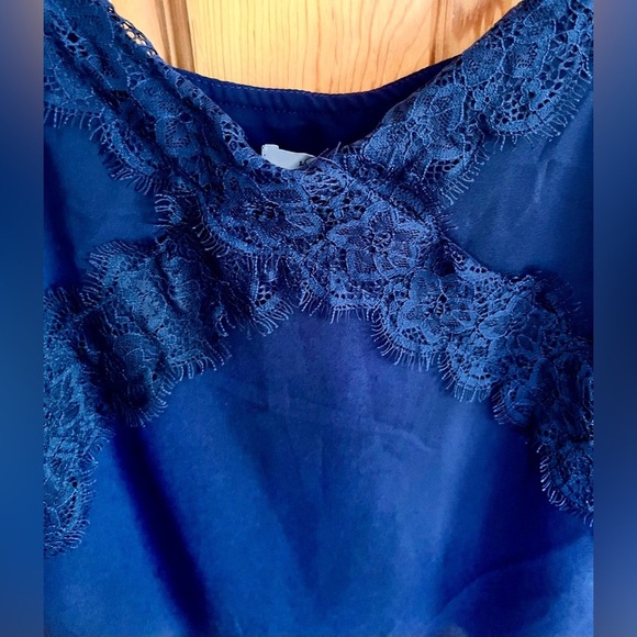 Lush Midnight Blue Lace Trim Cami Top Size Small Adjustable Coquette Girl Boho - Picture 4 of 13